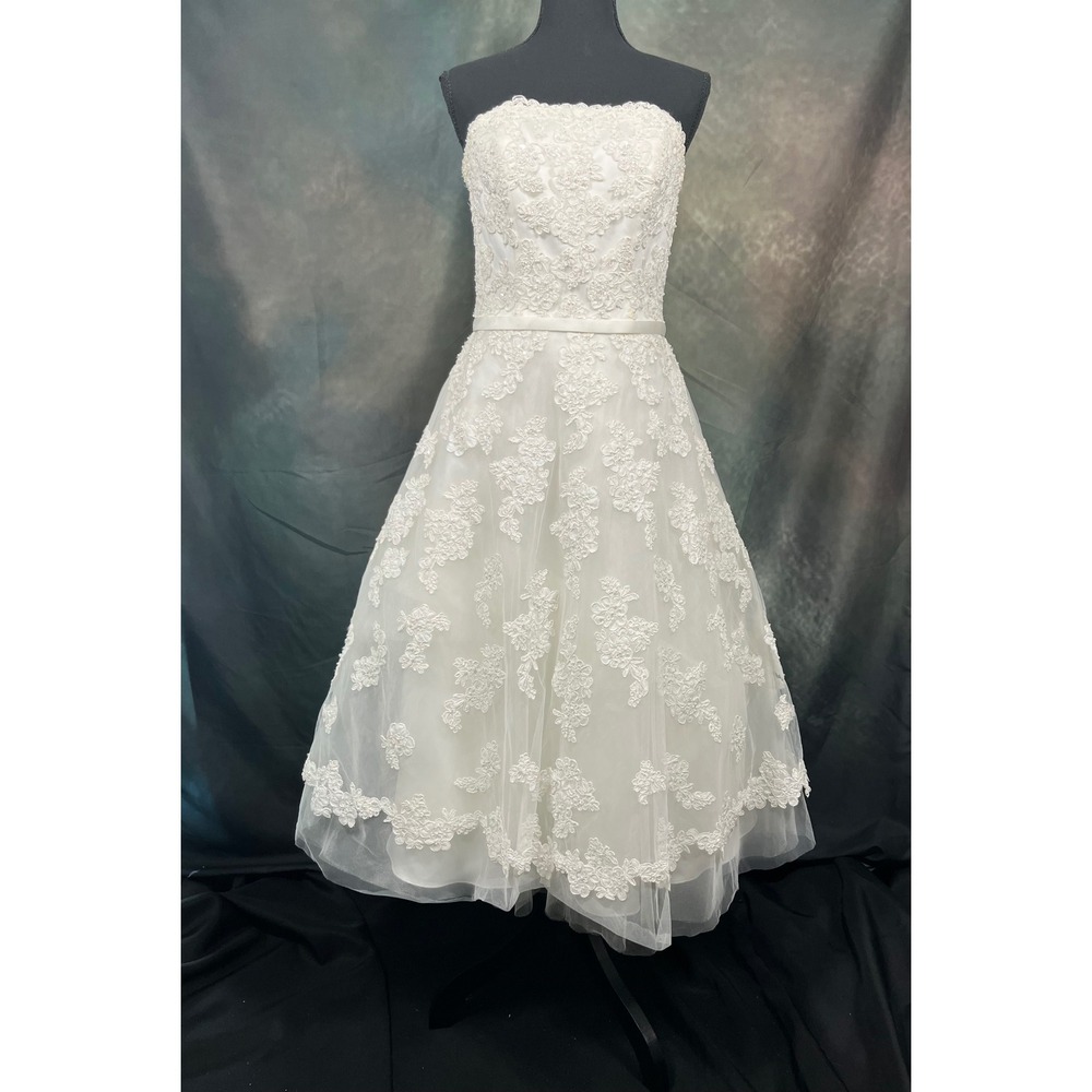 Galina Davids Bridal Ivory Lace Tea Length Wedding Dress H8665 Size 8